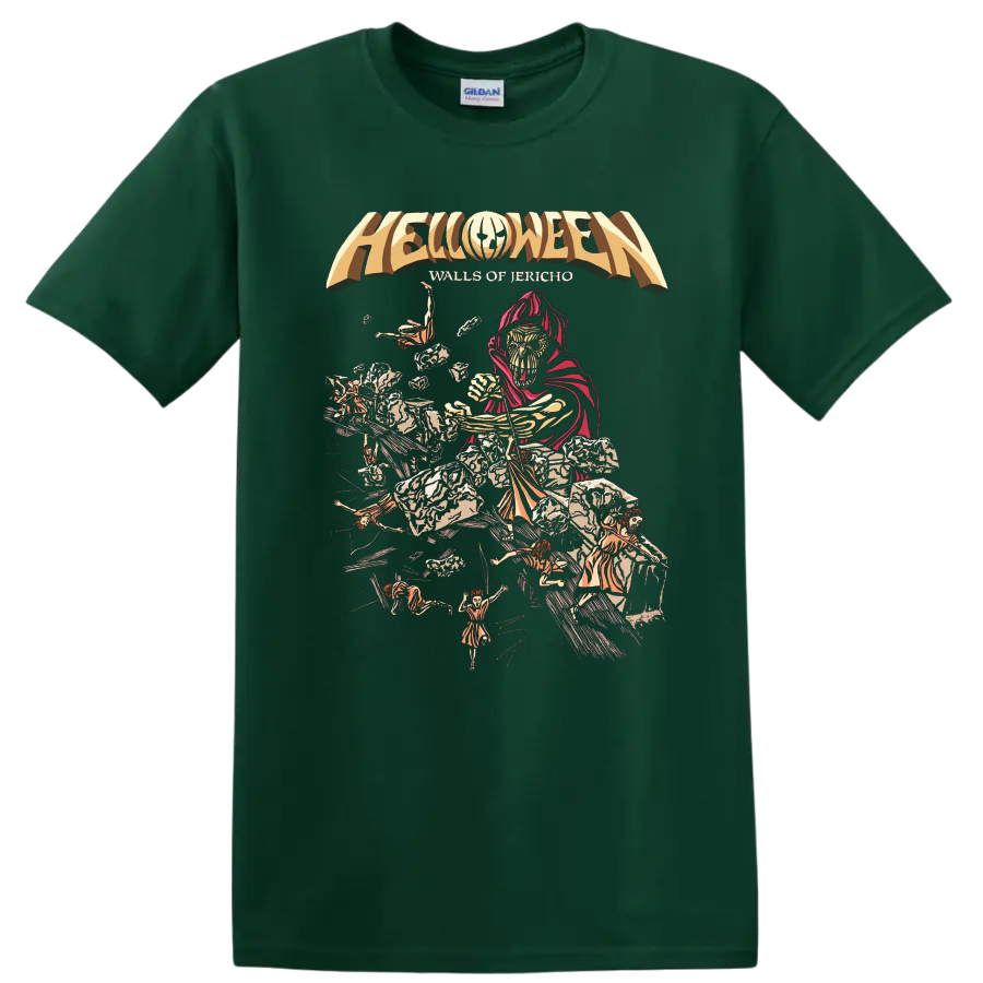 Helloween Walls of Jericho heavy metal graphic print T - Forest Green