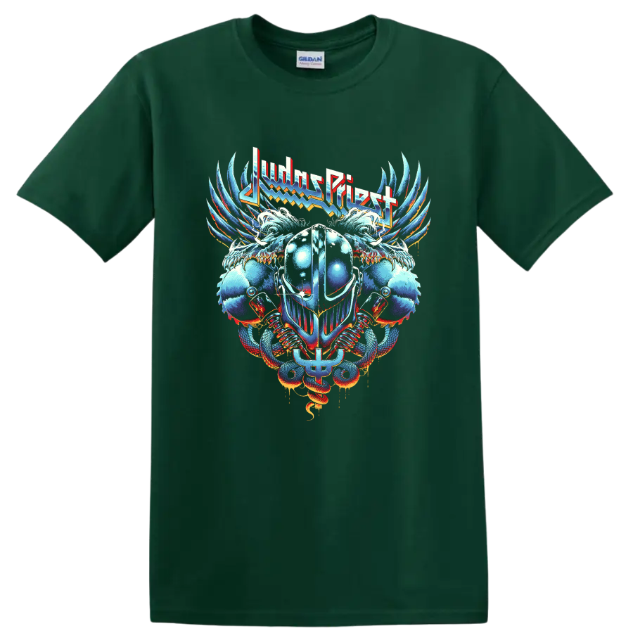 JUDAS PRIEST inspired winged helmet rock metal graphic print - Forest Green