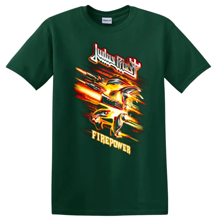 Judas Priest Firepower fiery rock metal graphic print T - Forest Green