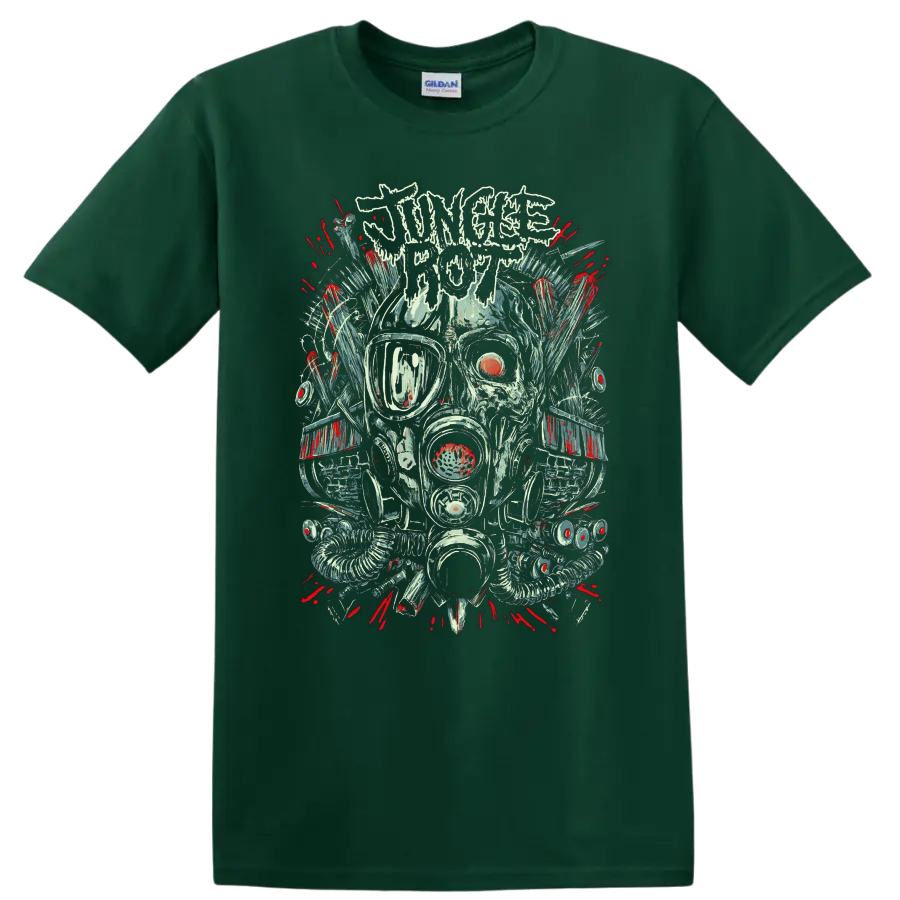 JUNGLE ROT skull gas mask rock metal graphic print - Forest Green