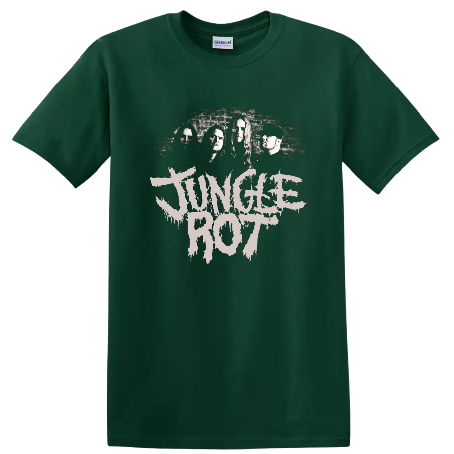 Jungle Rot band photo with distressed logo graphic print T - Forest Green