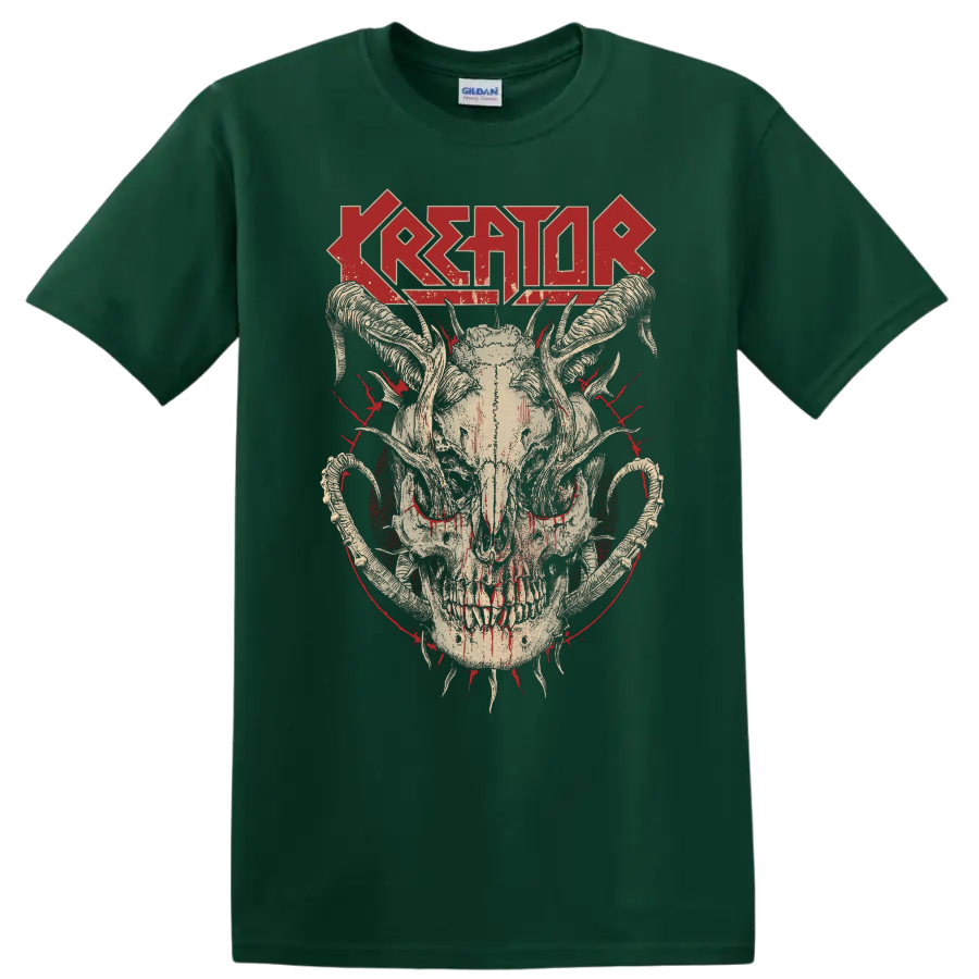 KREATOR wordmark with distressed skull and horns graphic print - Forest Green