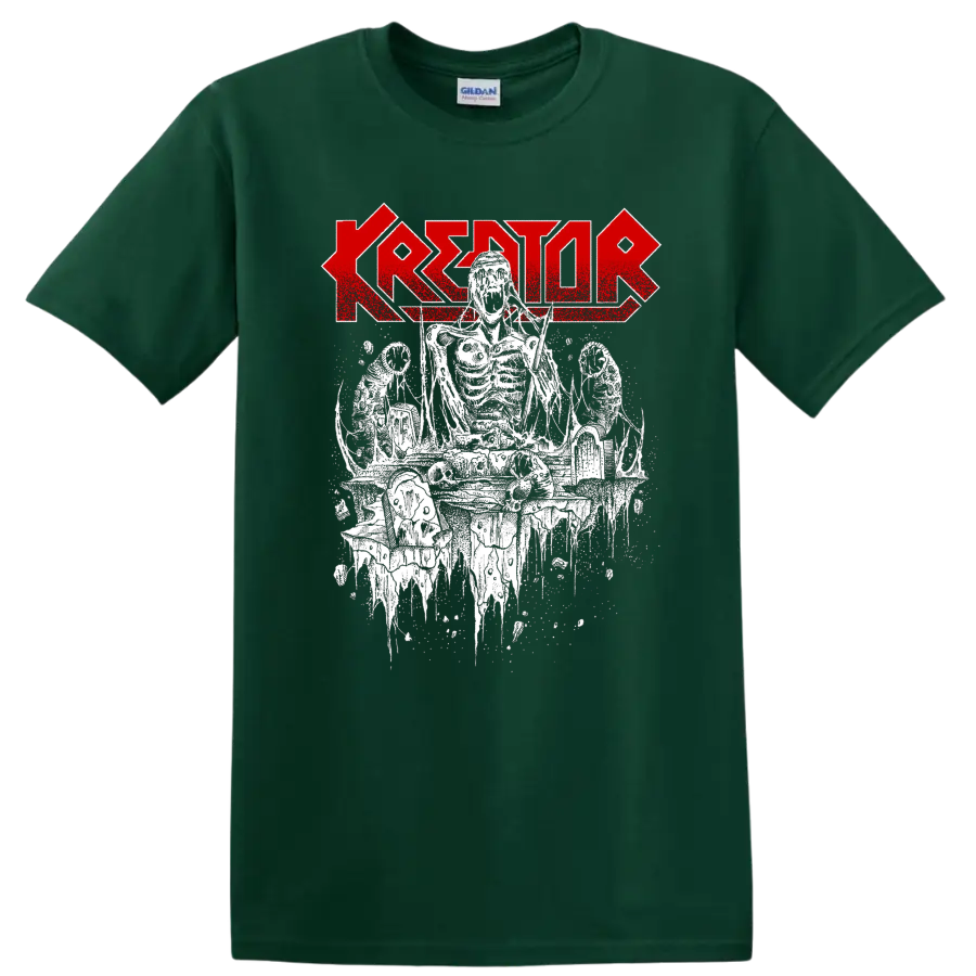 KREATOR red logo with horror-metal illustration graphic print - Forest Green