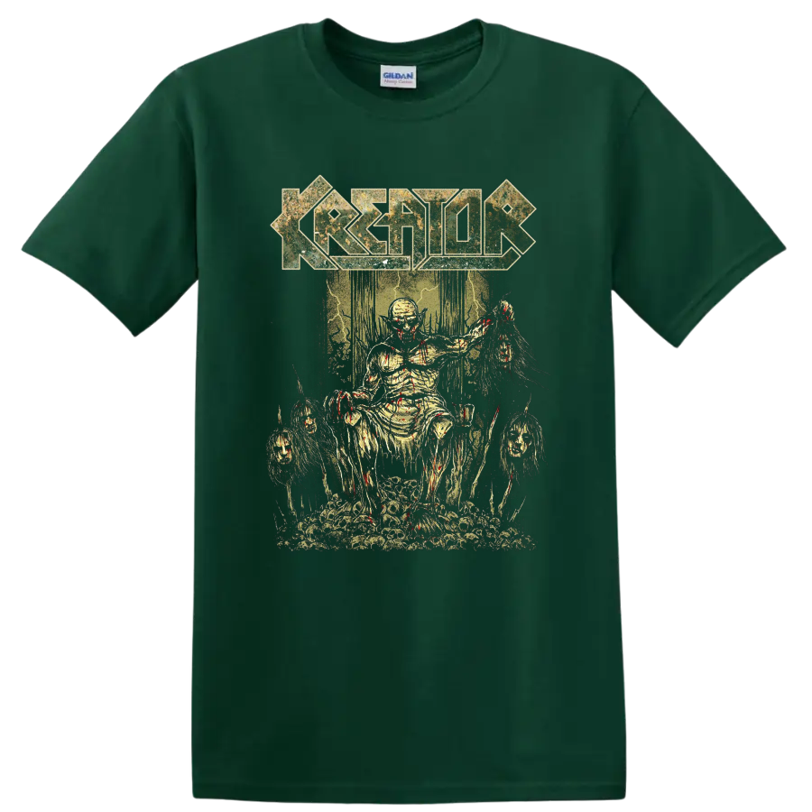 Kreator logo over horror metal throne scene graphic on T - Forest Green