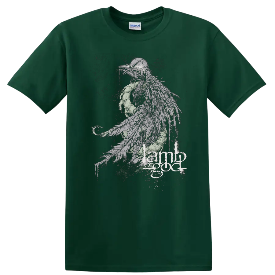Dark raven metal graphic with Lamb of God text on black - Forest Green
