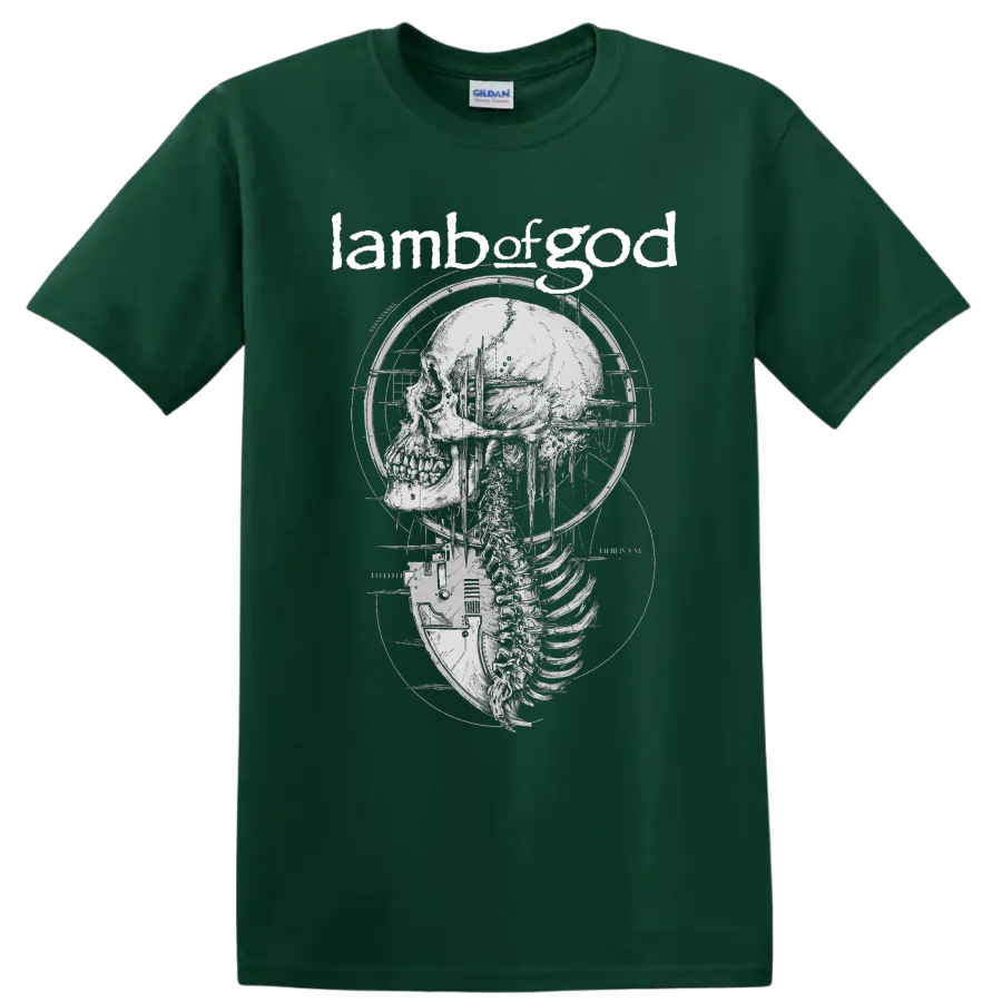 Lamb of God skull and skeleton graphic metal band - Forest Green