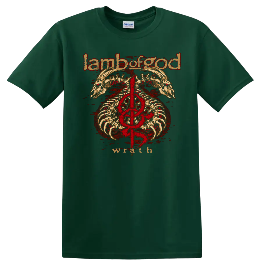 Lamb of God skull and bones graphic print T Shirt with red - Forest Green