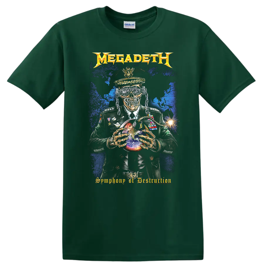 MEGADETH Symphony of Destruction skull and soldier graphic print T - Forest Green