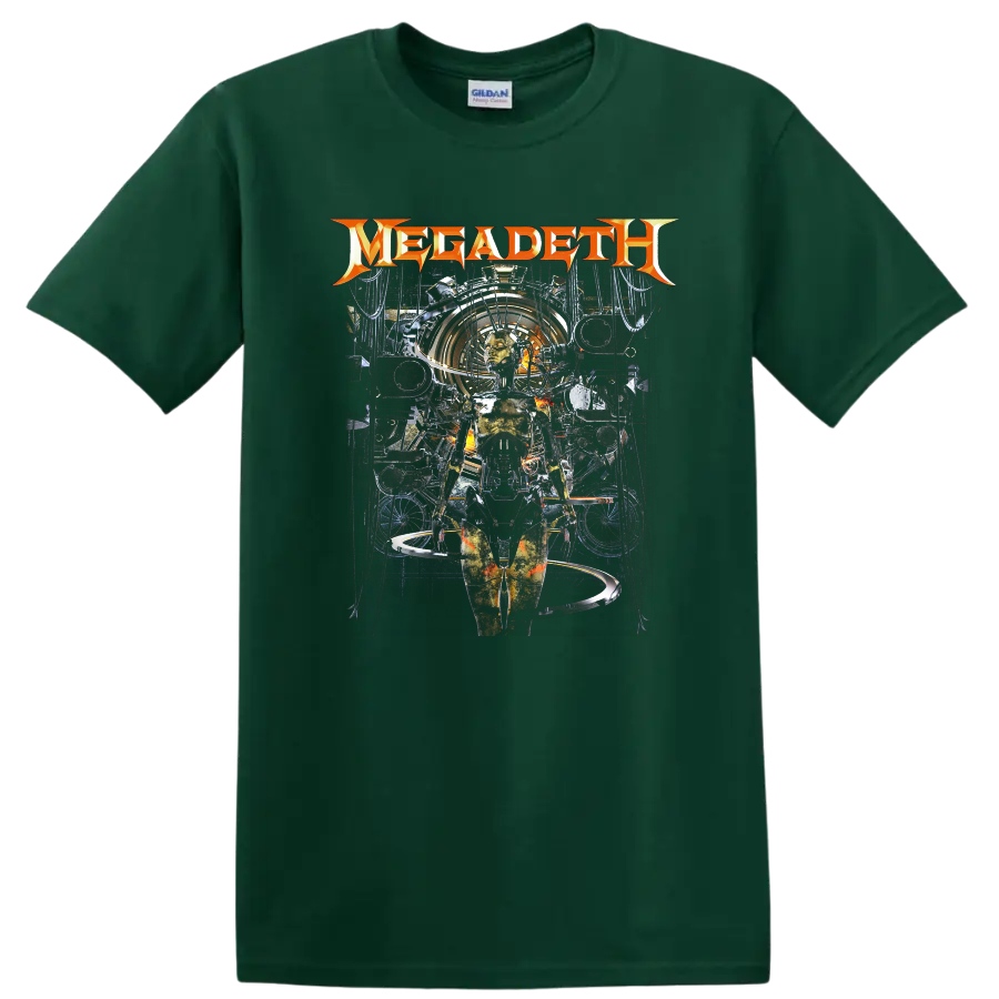 Megadeth logo with dark industrial sci-fi graphic print T - Forest Green