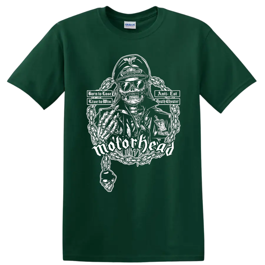 Motorhead skull graphic print T shirt with chains and rock metal - Forest Green