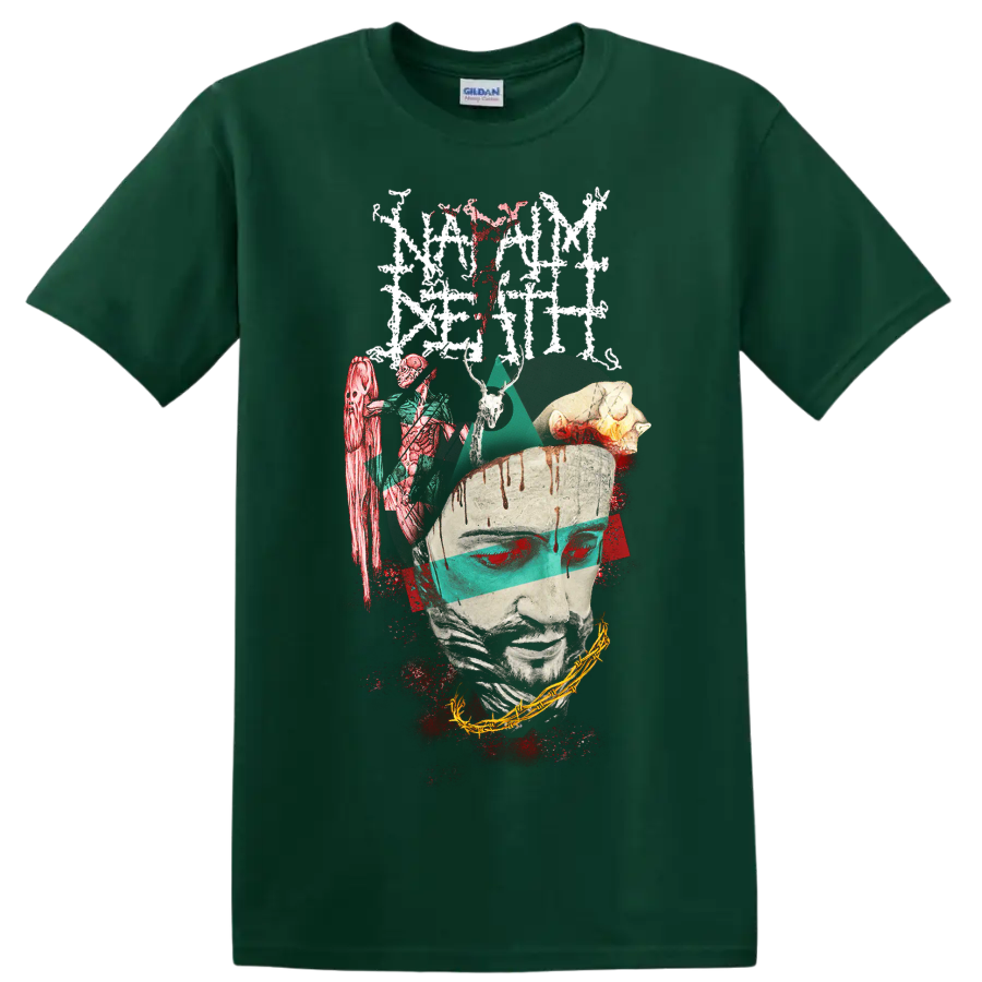 Napalm Death horror collage graphic print T-shirt with dark metal - Forest Green