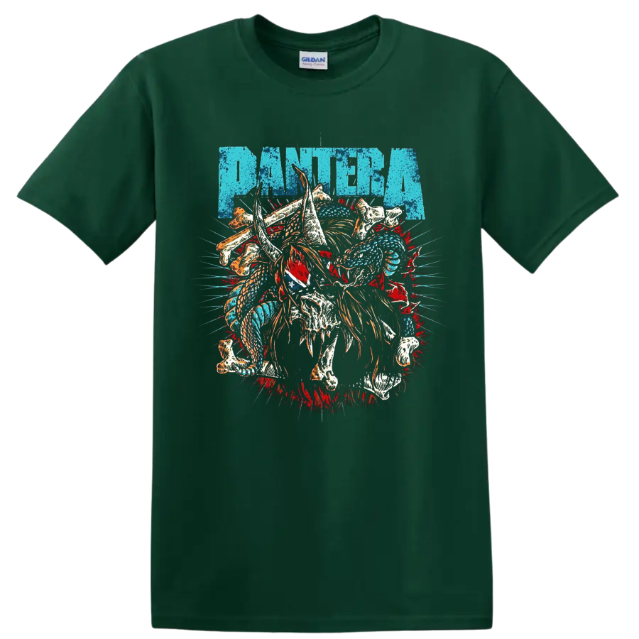 Pantera distressed metal band graphic print T - Forest Green