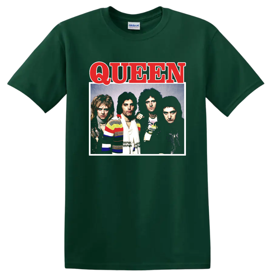 Queen band portrait graphic print T shirt with bold red - Forest Green