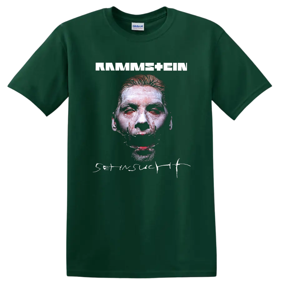 Rammstein rock metal graphic print T shirt with bold portrait and dark - Forest Green