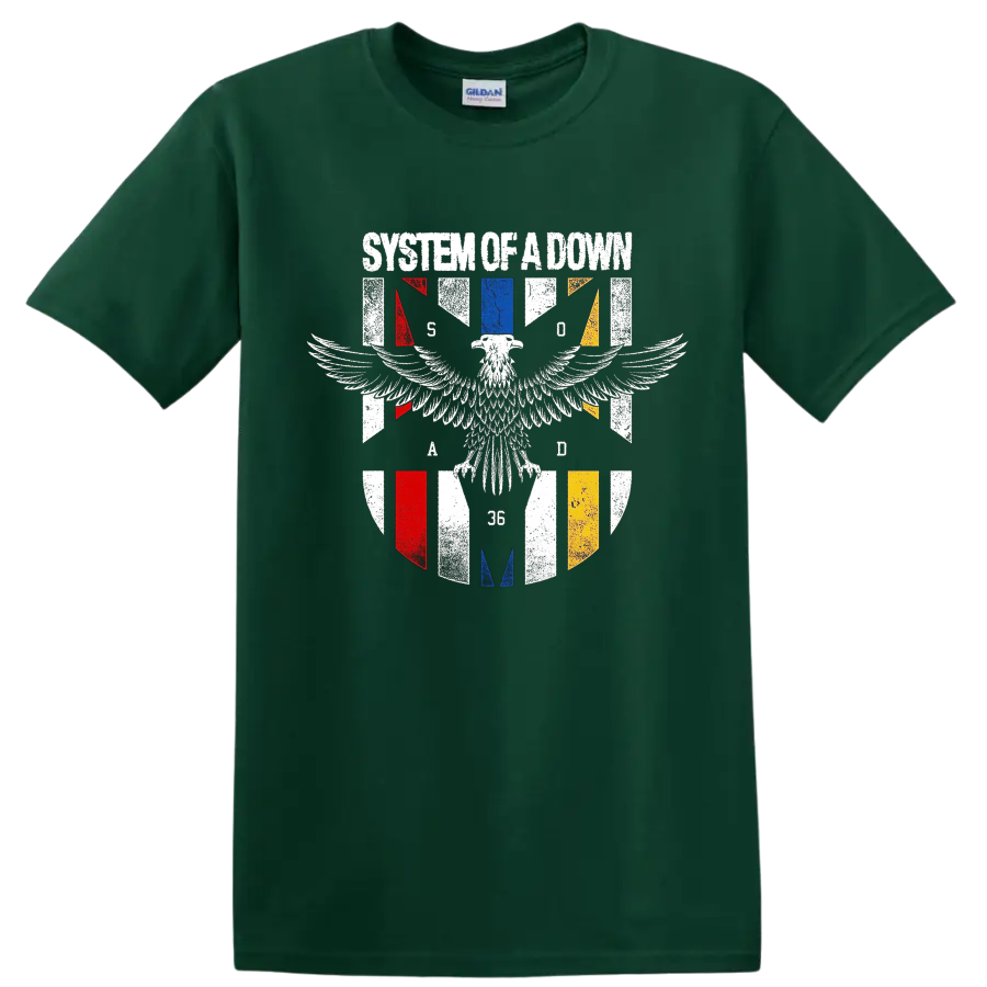 Distressed System of a Down eagle graphic print T - Forest Green