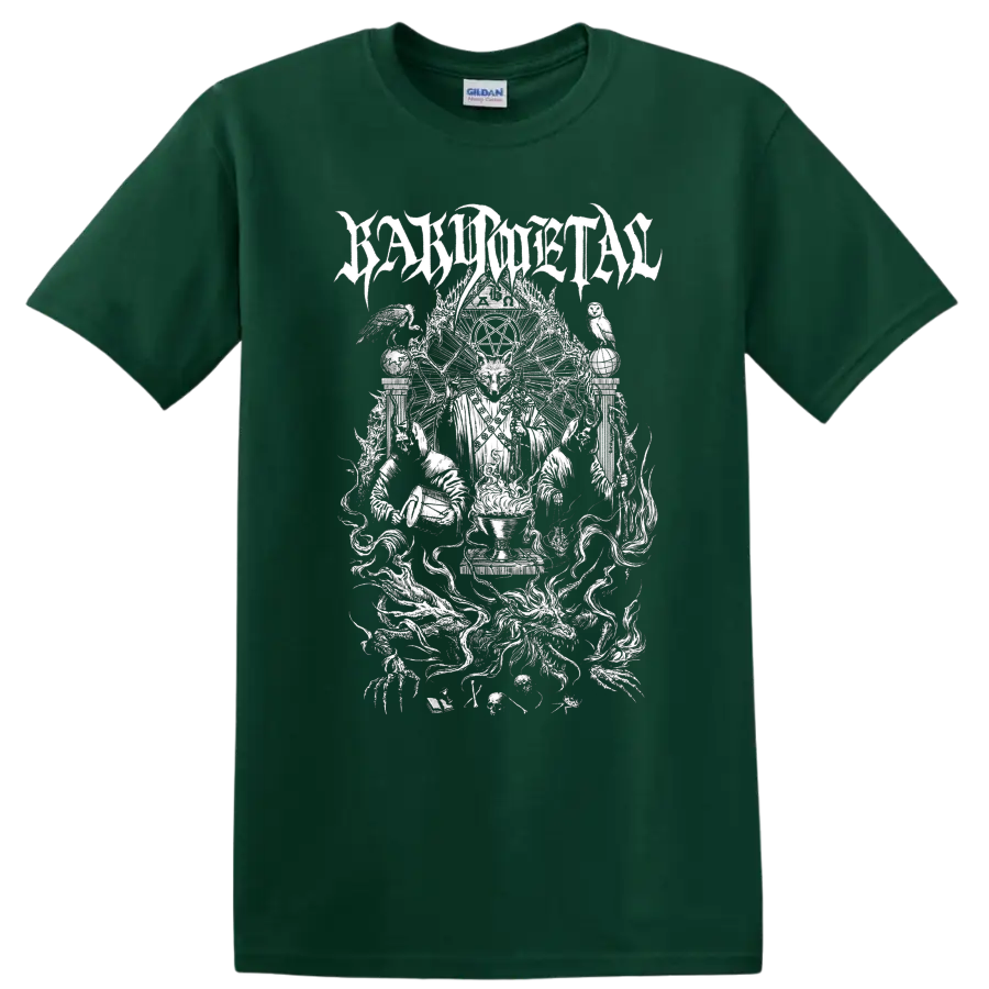 BABYMETAL wolf ritual illustration with pentagram, flames, birds, and gothic linework on a Forest Green T Shirt