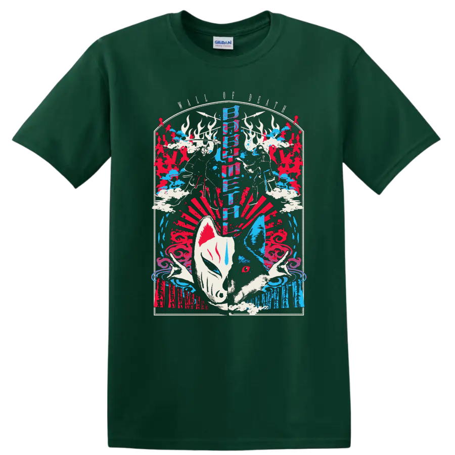 BABYMETAL LEGEND 2015 fox festival collage with kitsune masks and red blue artwork on a Forest Green T Shirt