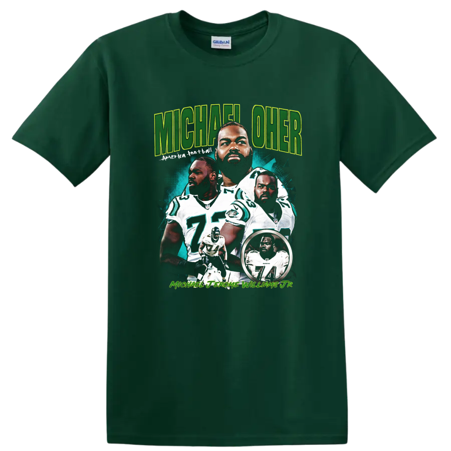 Reggie White Philadelphia Eagles football legend illustrated collage graphic on a Forest Green T Shirt