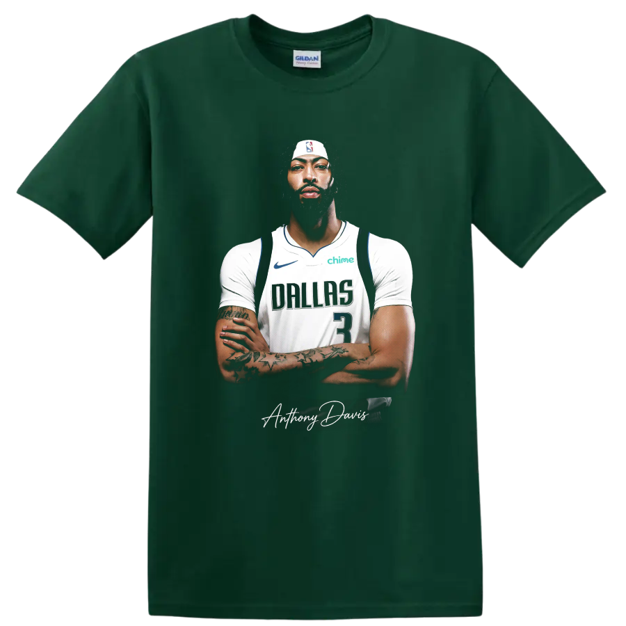 Cooper Flagg Dallas Mavericks basketball player portrait with signature-style script on a Forest Green T Shirt