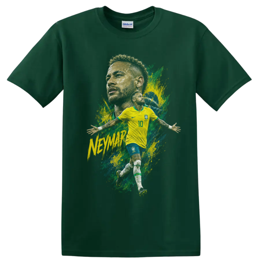 Neymar Brazil soccer player action graphic print on a Forest Green T Shirt