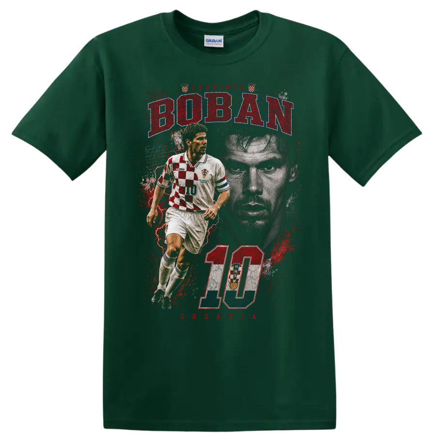 Zvonimir Boban retro soccer graphic with BOBAN and number 10 on a Forest Green T Shirt