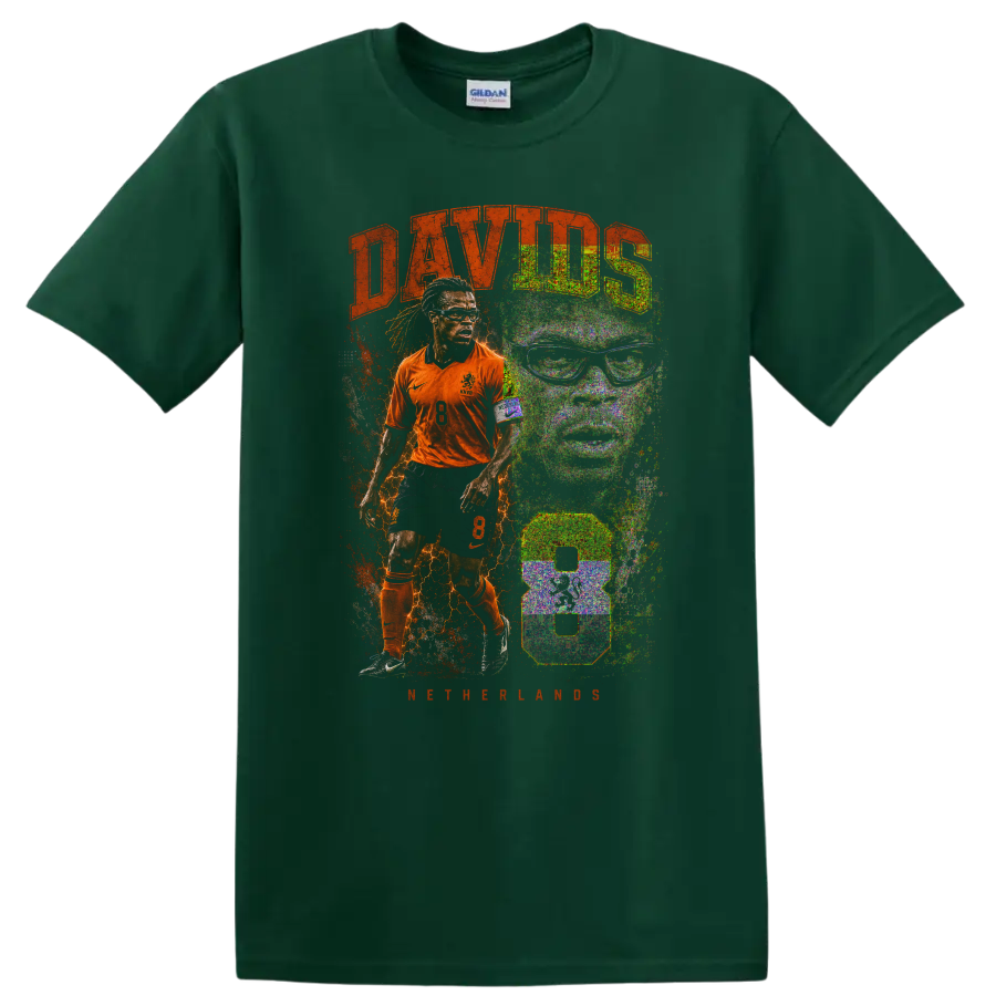 Edgar Davids Netherlands soccer player retro graphic with DAVIDS text on a Forest Green T Shirt