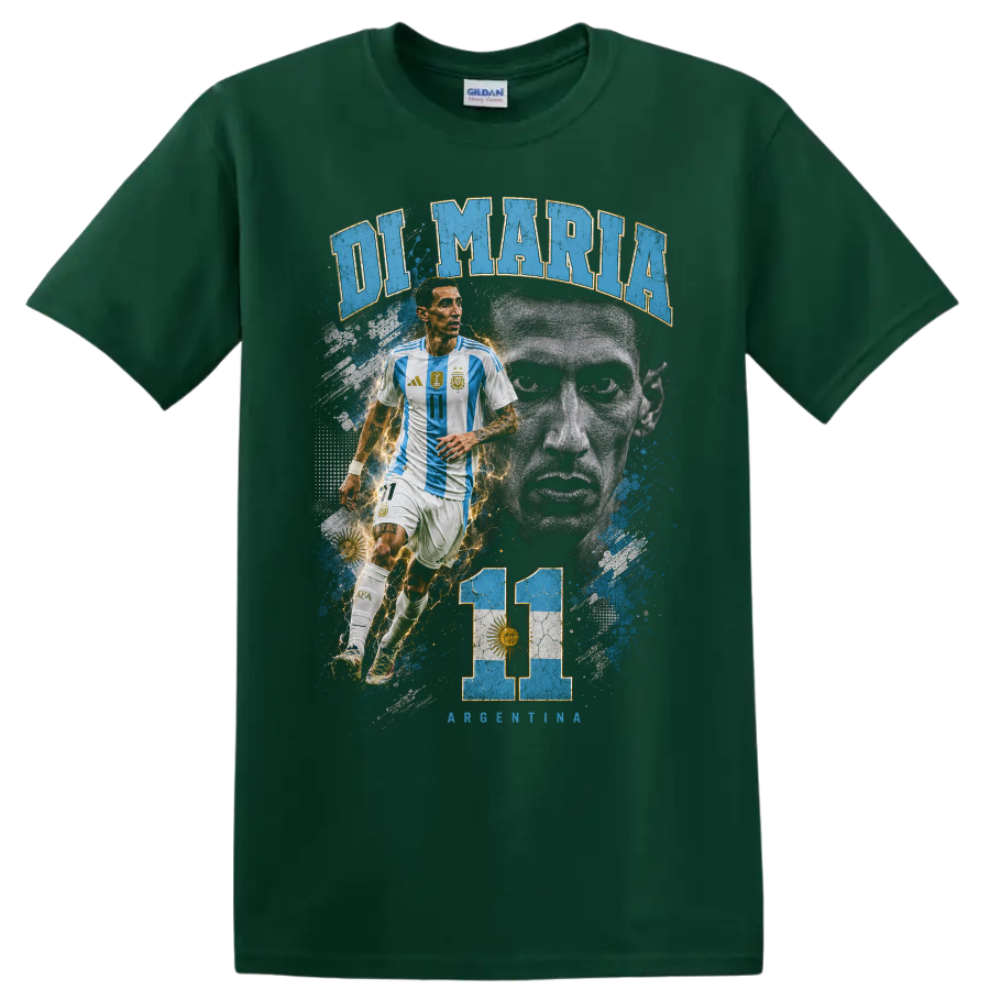 Ángel Di María Argentina number 11 soccer player graphic with DI MARIA text on a Forest Green T Shirt