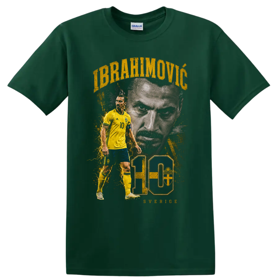 Zlatan Ibrahimović Sweden soccer graphic with number 10 on a Forest Green T Shirt
