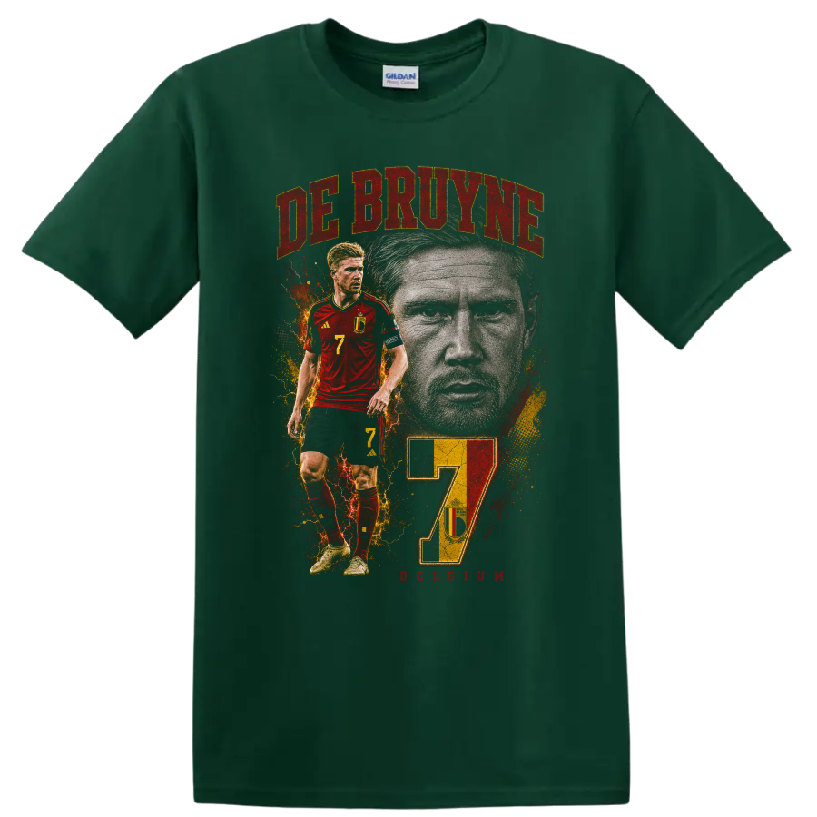 Kevin De Bruyne Belgium soccer graphic with DE BRUYNE and number 7 on a Forest Green T Shirt