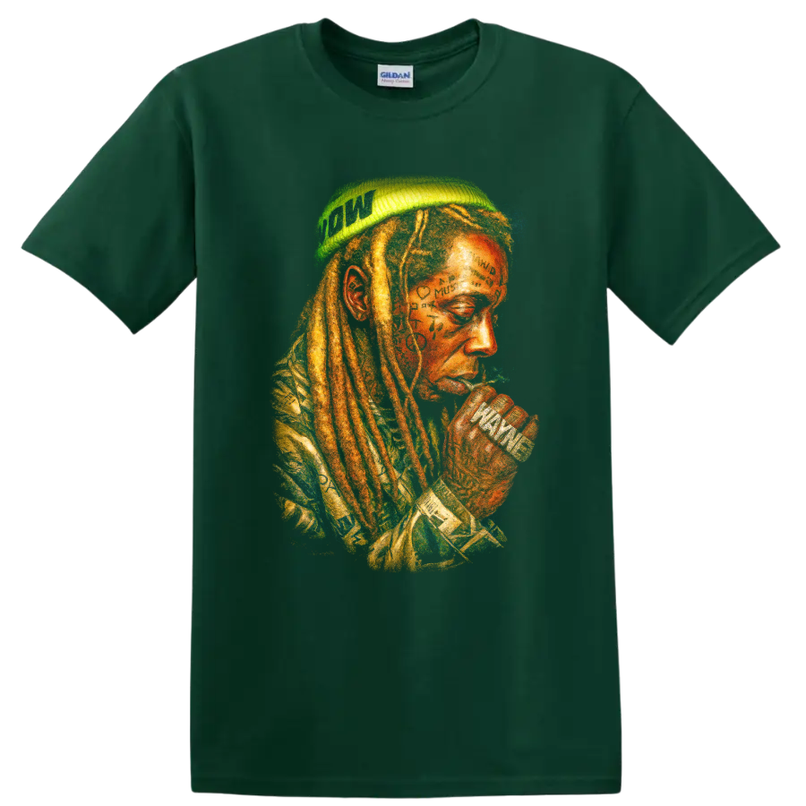 Lil Wayne abstract watercolor hip-hop portrait fan art on a Forest Green T Shirt