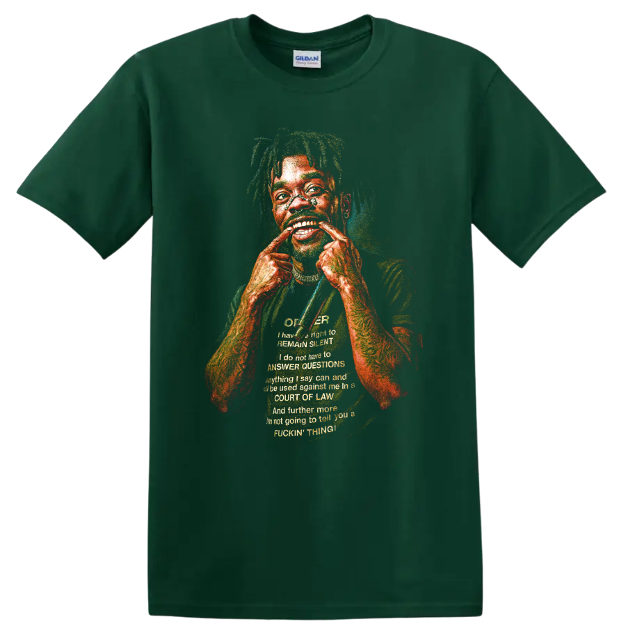 Playboi Carti stylized colorful hip-hop rapper portrait on a Forest Green T Shirt