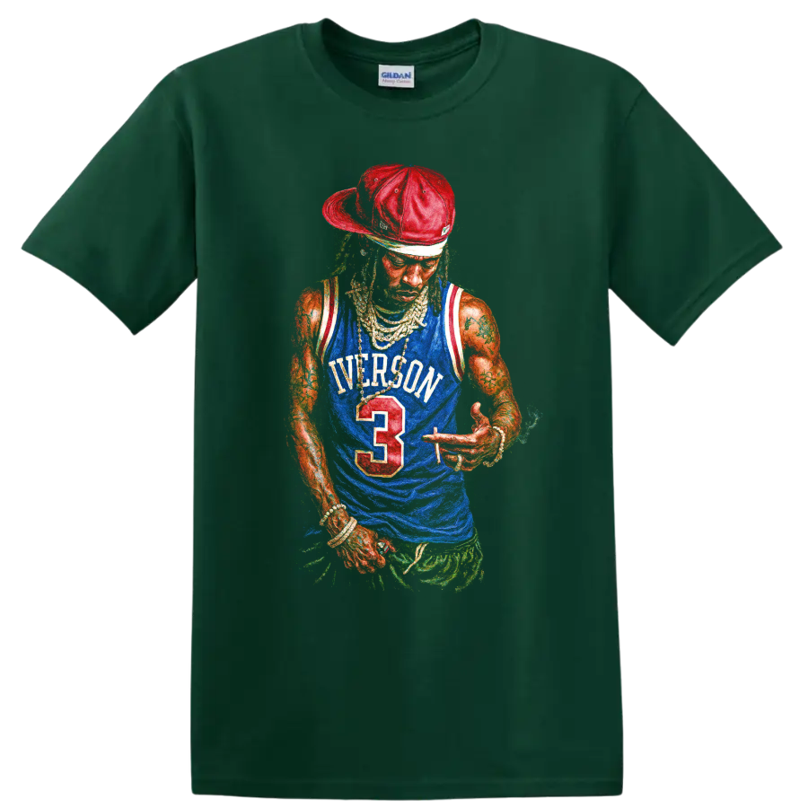Playboi Carti Allen Iverson basketball jersey graphic print on a Forest Green T Shirt