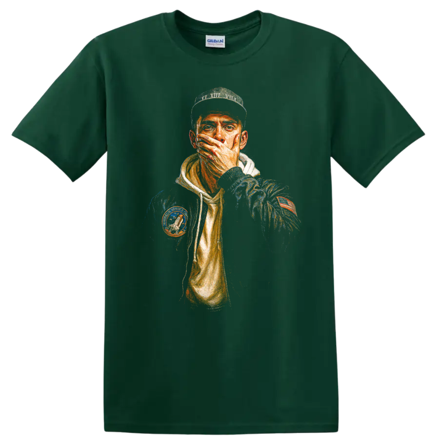 Logic Confessions of a Dangerous Mind illustrated hip-hop portrait on a Forest Green T Shirt