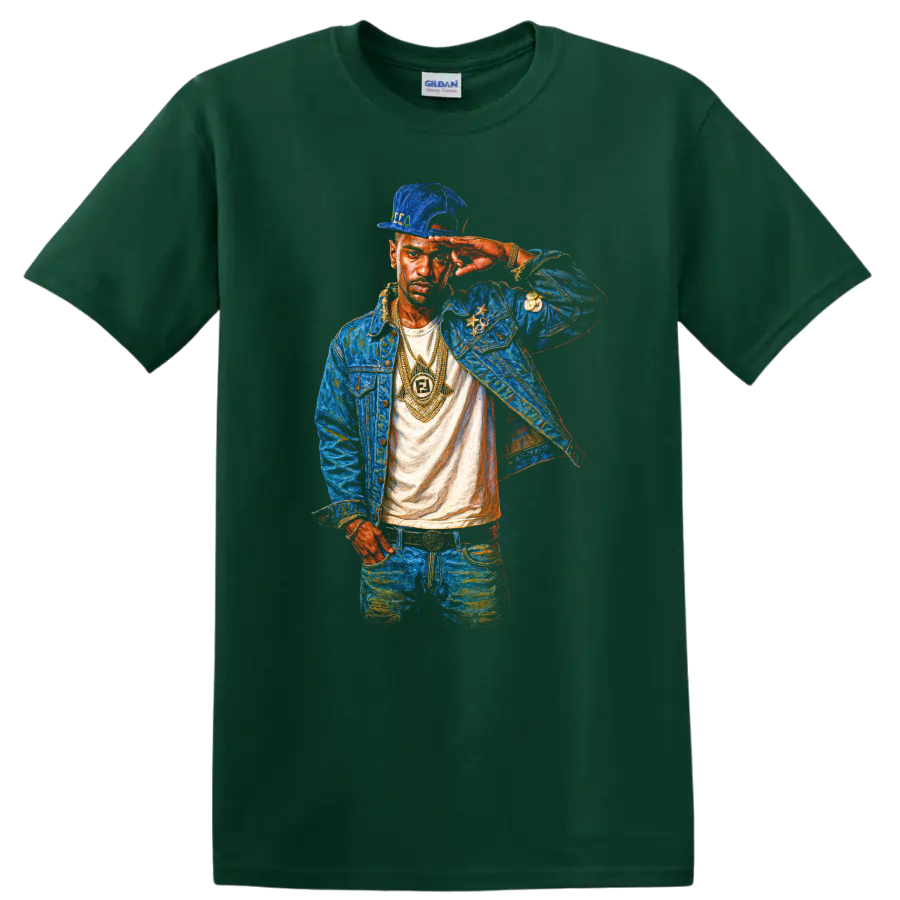 Kodak Black psychedelic hip-hop portrait fan art on a Forest Green T Shirt
