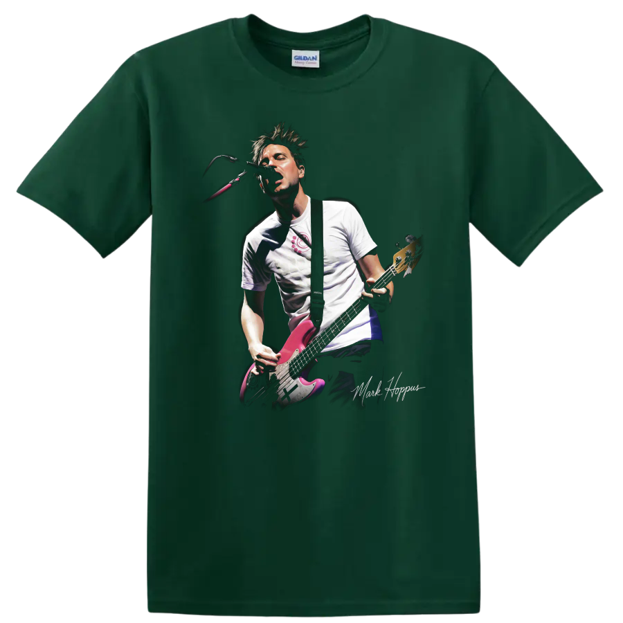Mark Hoppus blink-182 pop-punk bassist performance graphic print on a Forest Green T Shirt