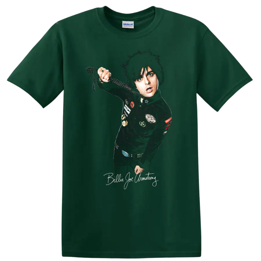 Billie Joe Armstrong pop-punk portrait fan art on a Forest Green T Shirt