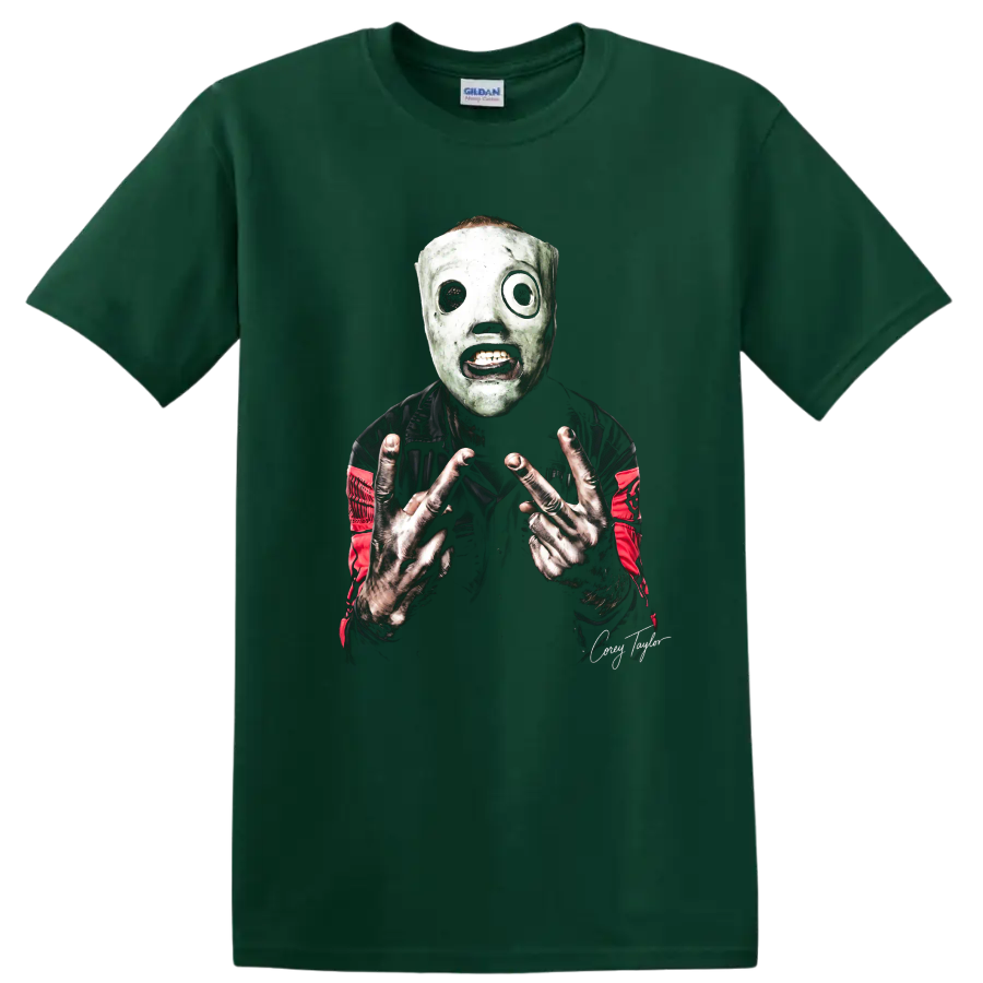 Corey Taylor Slipknot green mask heavy metal graphic print on a Forest Green T Shirt