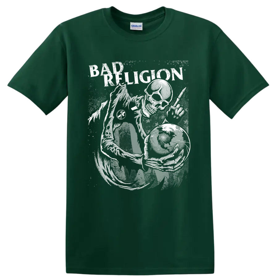 Bad Religion crossbuster punk rock band graphic print on a Forest Green T Shirt