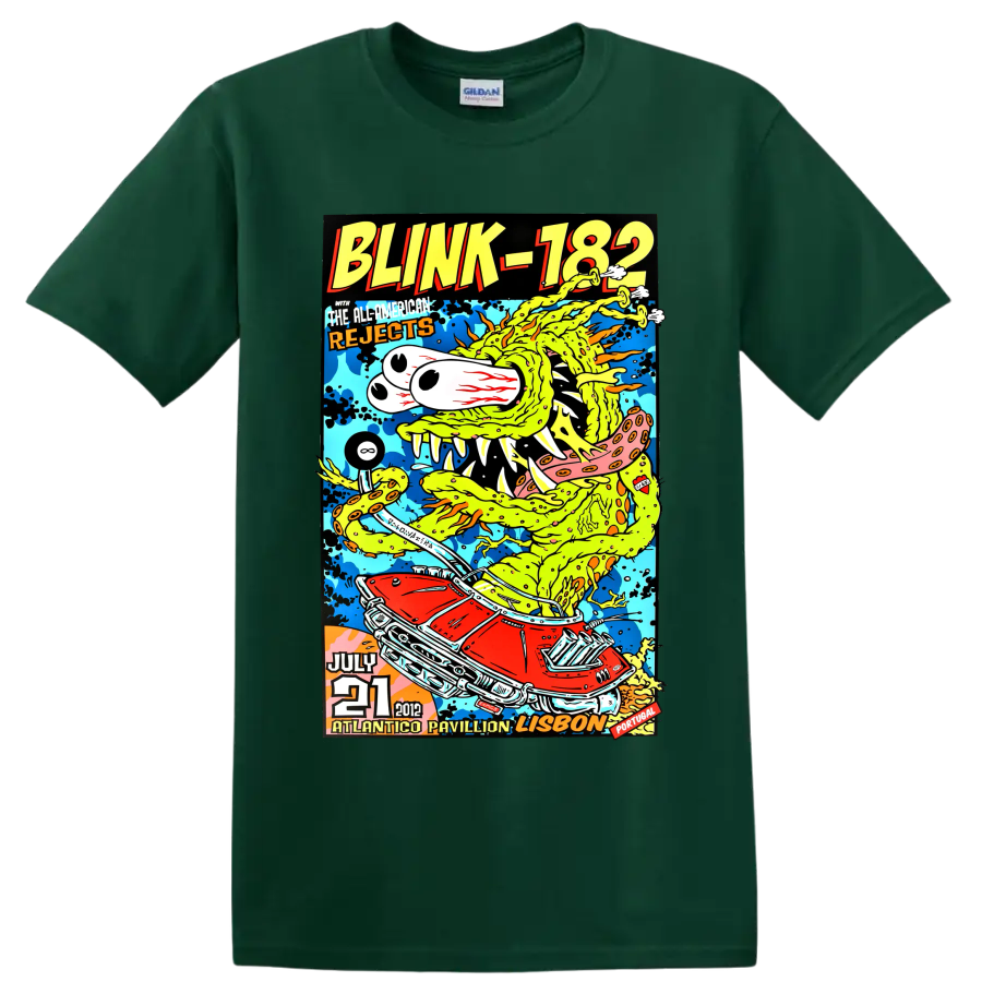 Blink-182 and All-American Rejects 2012 concert poster graphic print on a Forest Green T Shirt