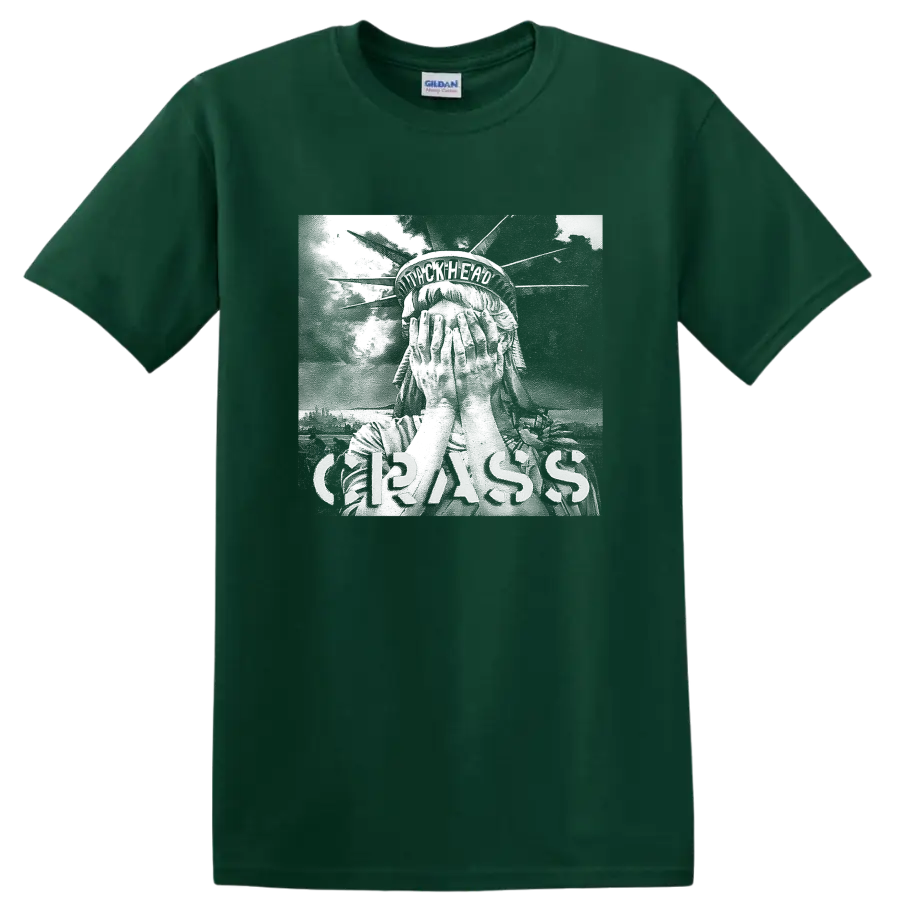 Crass punk rock band graphic design on a Forest Green T Shirt