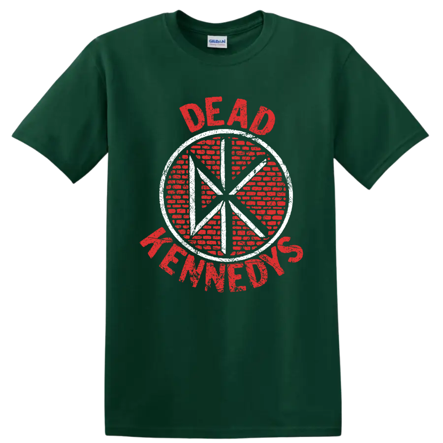 Dead Kennedys distressed red and white circular punk rock logo on a Forest Green T Shirt