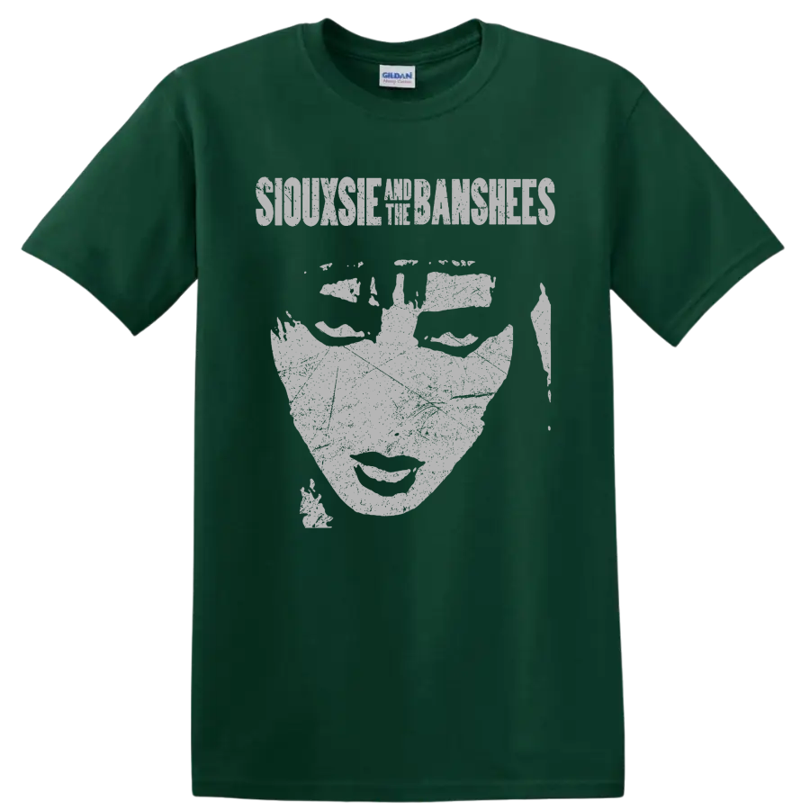 Siouxsie and the Banshees gothic monochrome portrait graphic on a Forest Green T Shirt