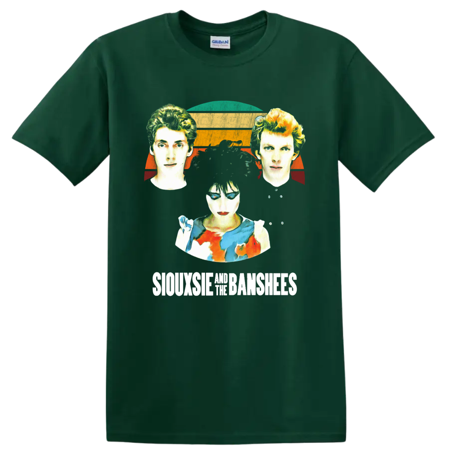 Siouxsie and the Banshees punk rock portrait graphic print on a Forest Green T Shirt