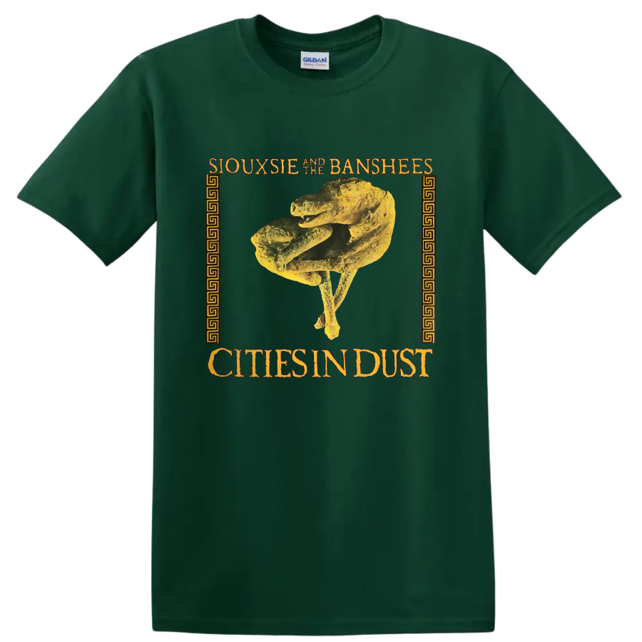 Siouxsie and the Banshees Cities in Dust gothic skeletal graphic print on a Forest Green T Shirt