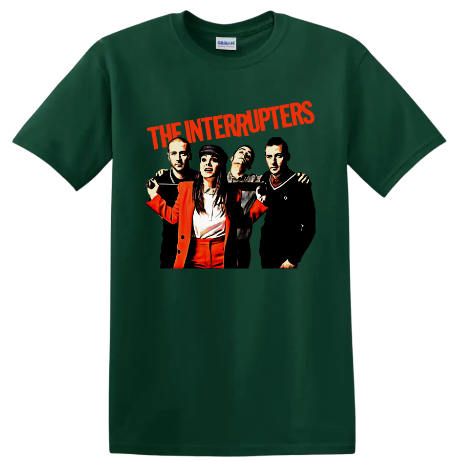 The Interrupters punk rock band graphic with red lettering and four performers on a Forest Green T Shirt