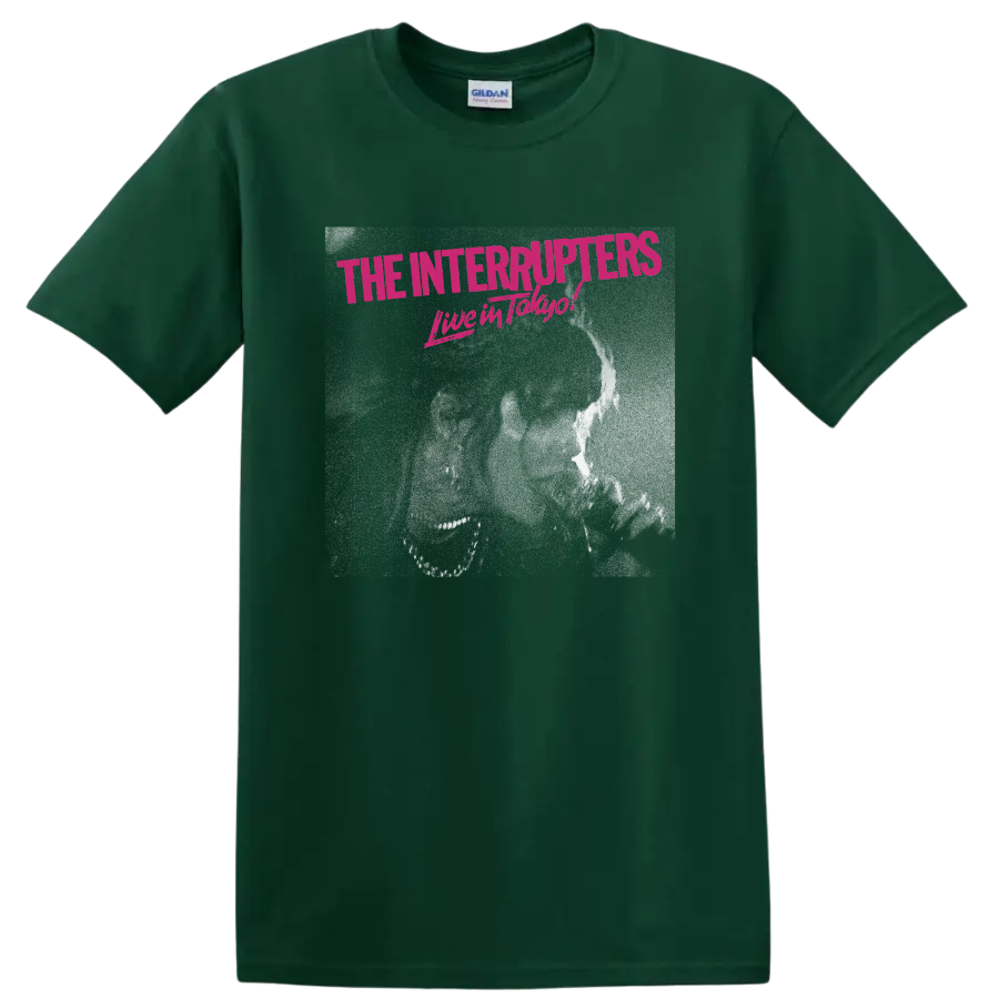 The Interrupters Live in Tokyo distressed magenta punk rock typography on a Forest Green T Shirt
