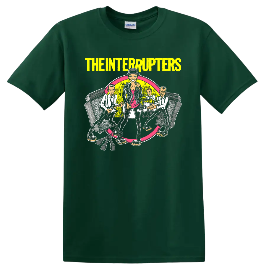 The Interrupters illustrated ska punk band performing with guitars and speakers on a Forest Green T Shirt