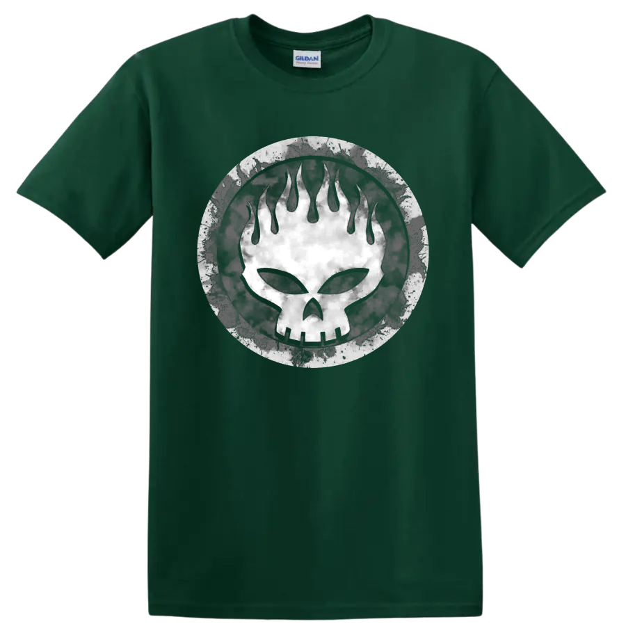 The Offspring distressed skull logo punk rock graphic print on a Forest Green T Shirt