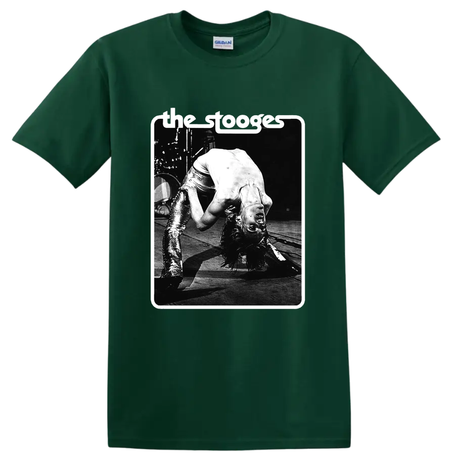 The Stooges black-and-white punk rock live performance graphic on a Forest Green T Shirt