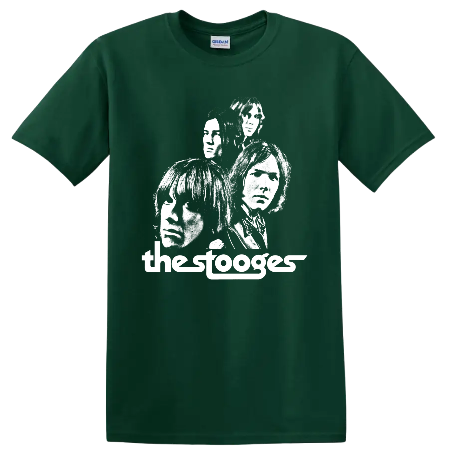 The Stooges high-contrast punk rock band portrait graphic on a Forest Green T Shirt